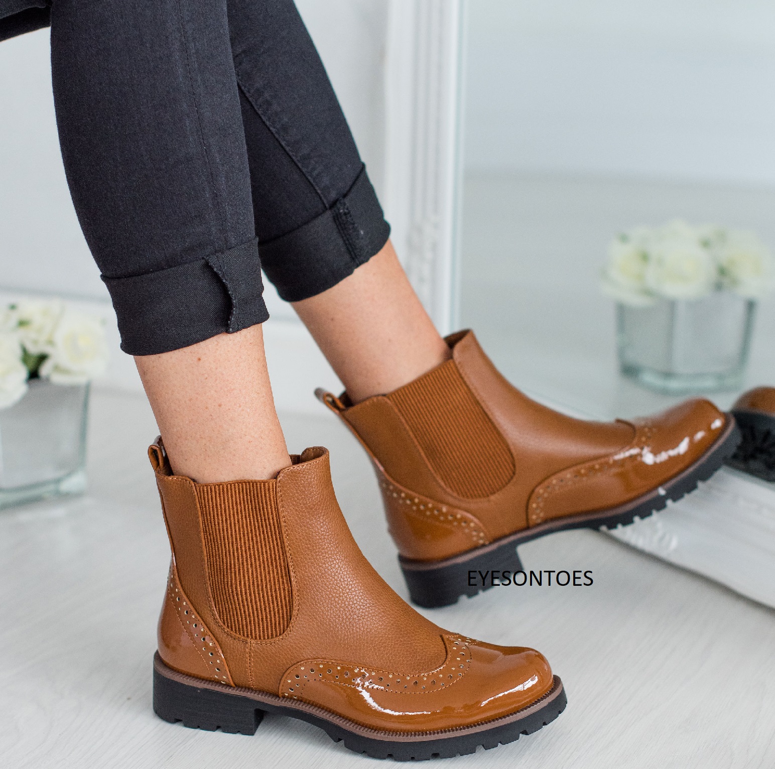 Brown brogue clearance ankle boots ladies